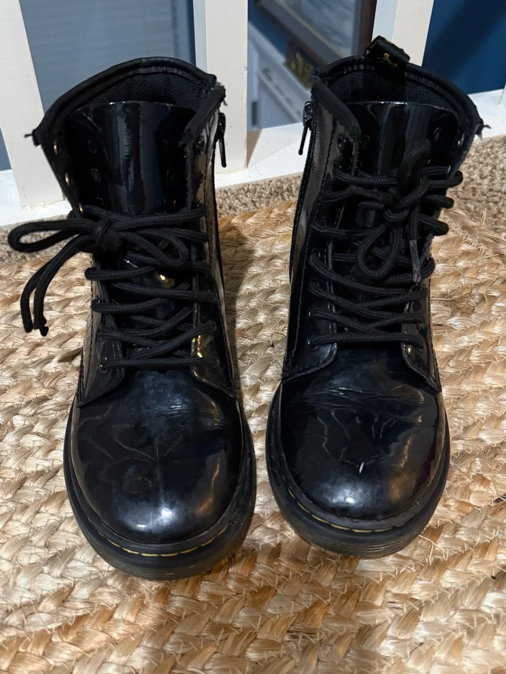 Dr. Martens Kids Black Patent Lace-Up Combat Boots